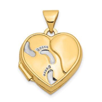 14k with White Rhodium Footprints with Poem on Reverse 15mm Heart Locket