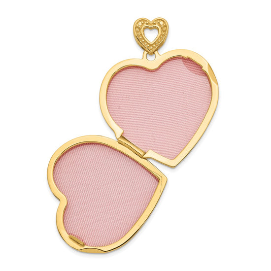 14k Diamond Vintage Filigree with Pink Fabric Interior 24mm Heart Locket