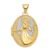 14k with White Rhodium Guardian Angel with Poem on Reverse 21mm Oval Locket