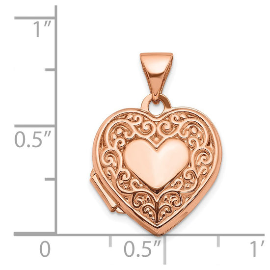 14k Rose Gold Polished Scrolled 15mm Heart Locket