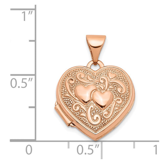 14k Rose Gold Two Hearts 15mm Heart Locket