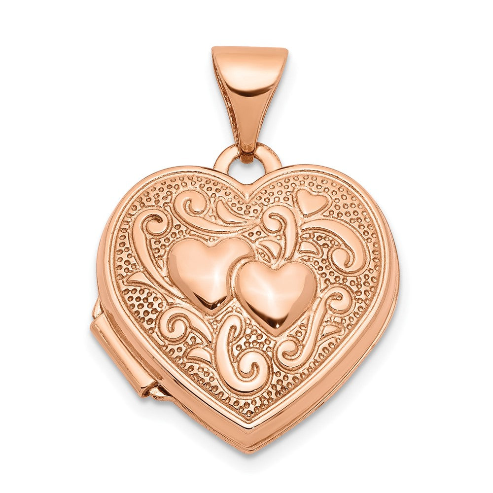 14k Rose Gold Two Hearts 15mm Heart Locket