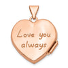 14k Rose Gold Scrolled Design Reverses to LOVE YOU ALWAYS Script 18mm Heart Locket