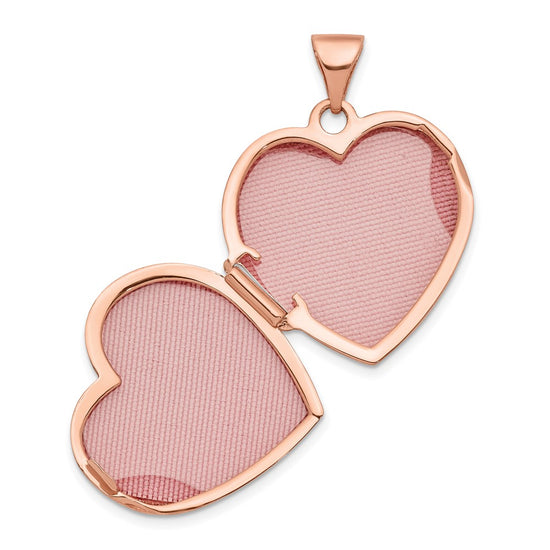 14k Rose Gold Scrolled Design Reverses to LOVE YOU ALWAYS Script 18mm Heart Locket
