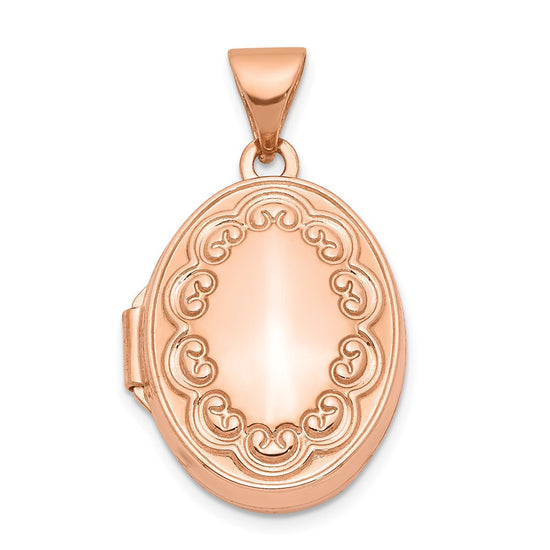 14k Rose Gold Scalloped Border 17mm Oval Locket