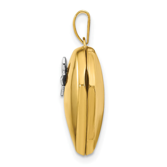 14k Two-Tone Polished Butterfly 18mm Heart Locket