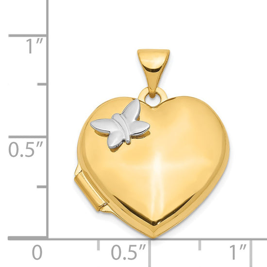14k Two-Tone Polished Butterfly 18mm Heart Locket