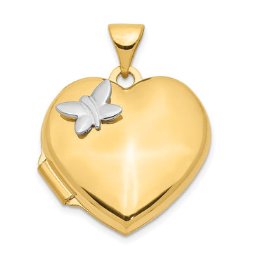 14k Two-Tone Polished Butterfly 18mm Heart Locket