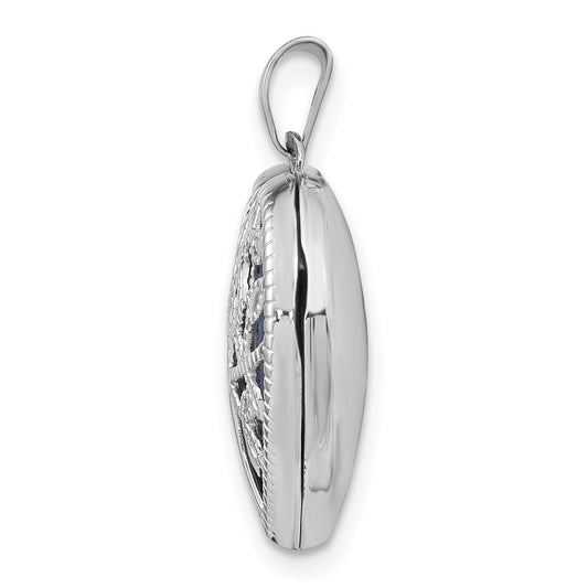 14k White Gold Cut-out Tree of Life with Blue Fabric Interior 18mm Heart Locket