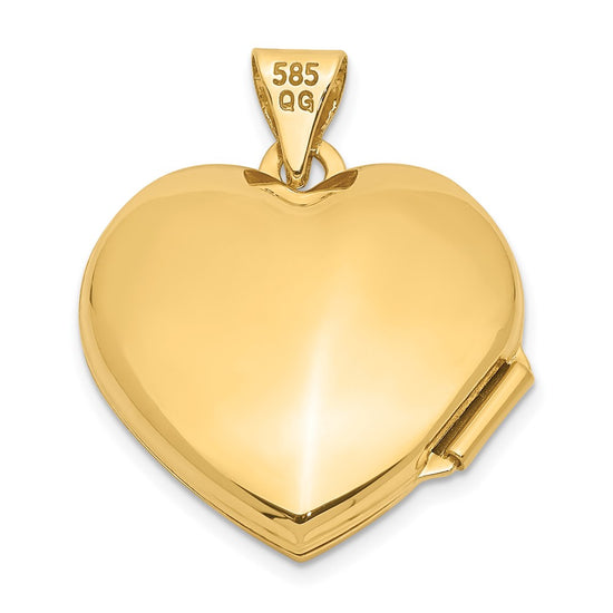 14k Polished Domed Plain 18mm Heart Locket