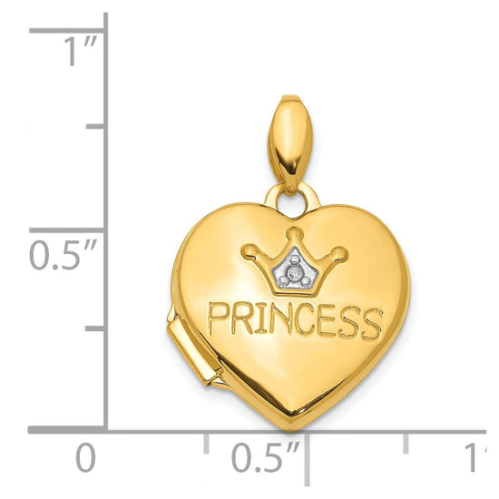 14K Diamond PRINCESS with Crown 16mm Heart Locket