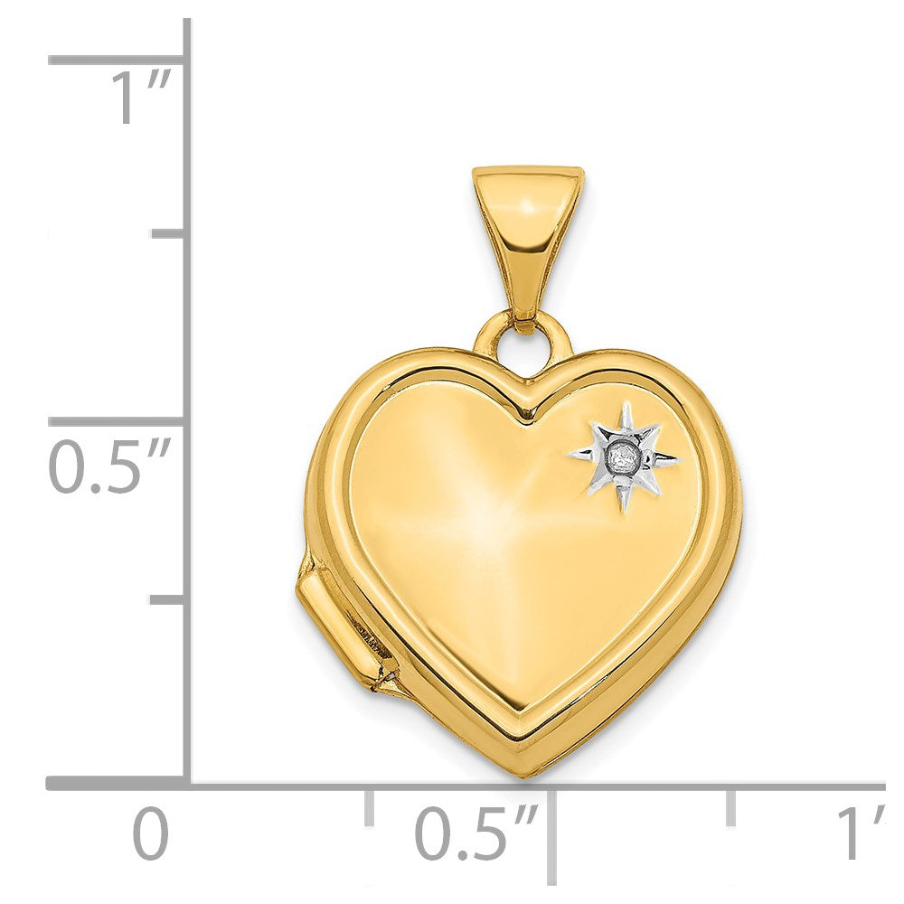 14K and White Rhodium Diamond 16mm Heart Locket