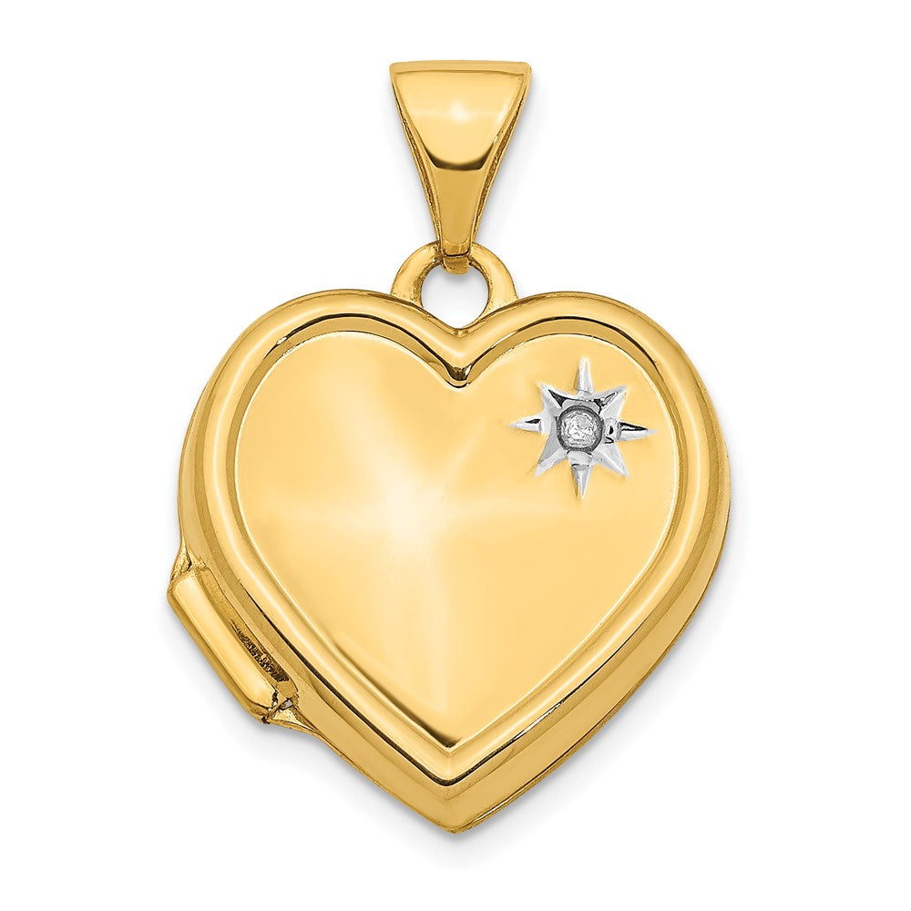 14K and White Rhodium Diamond 16mm Heart Locket