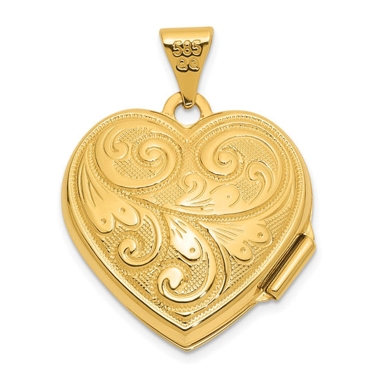 14k Scroll Design Reversible 19mm Heart Locket