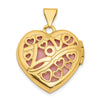14k Heart Border Reverses to Cut-out LOVE with Pink Fabric Interior 19mm Heart Locket