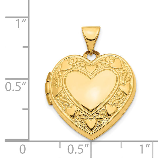 14k Heart Border Reverses to Cut-out LOVE with Pink Fabric Interior 19mm Heart Locket