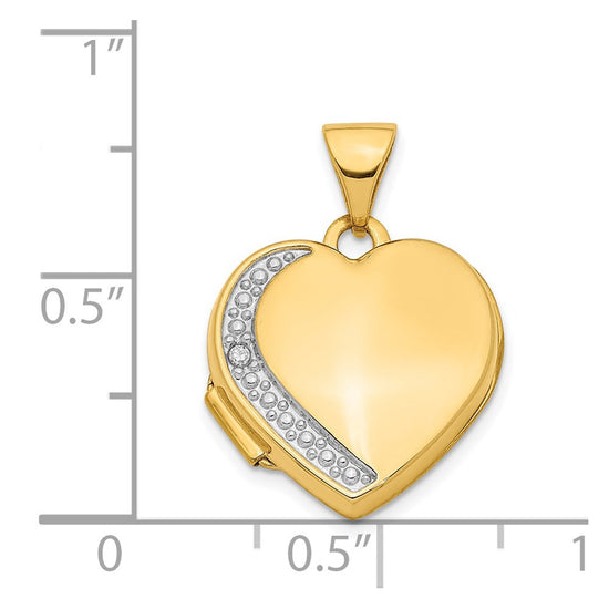 14K Polished and Textured Diamond 16mm Heart Locket