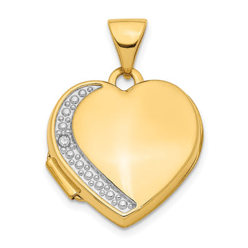 14K Polished and Textured Diamond 16mm Heart Locket