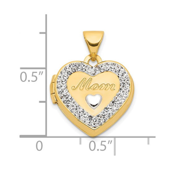 14K with White Rhodium Crystal MOM Script 16mm Heart Locket