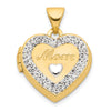 14K with White Rhodium Crystal MOM Script 16mm Heart Locket
