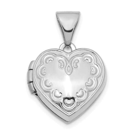 14K White Gold Heart Border 13mm Heart Locket