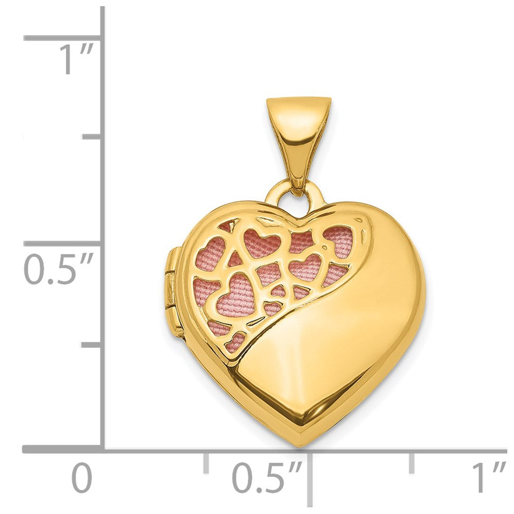 14K Hearts Cut Out with Pink Fabric Interior 16mm Heart Locket