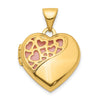 14K Hearts Cut Out with Pink Fabric Interior 16mm Heart Locket