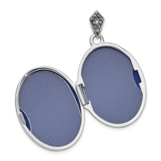 14K White Gold Diamond Cut-out Tree with Blue Fabric Interior 23mm Oval Locket