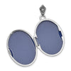 14K White Gold Diamond Cut-out Tree with Blue Fabric Interior 23mm Oval Locket