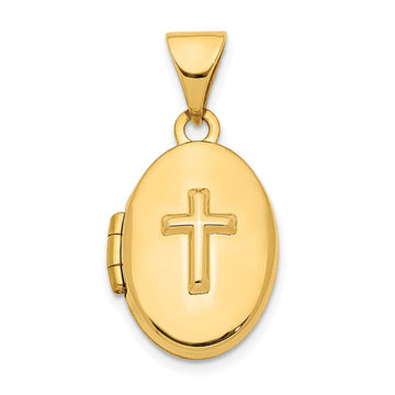 14k Raised Cross 16mm Oval Locket Pendant