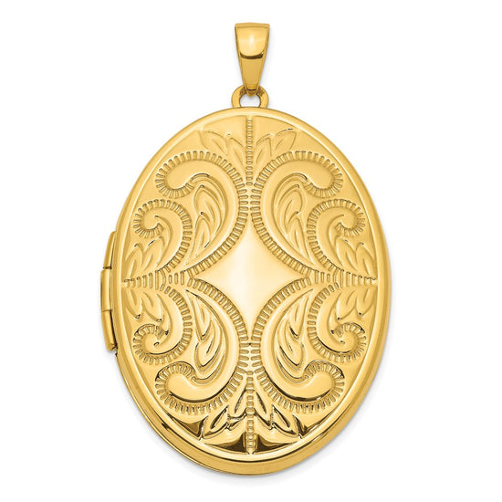 14K Fancy Engraved 38mm Oval Family Locket Holds 6 Photos