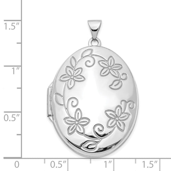14K White Gold Floral Border 33mm Oval Locket