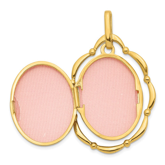 14K Dancing Floral Border in Scalloped Frame 24mm Oval Locket