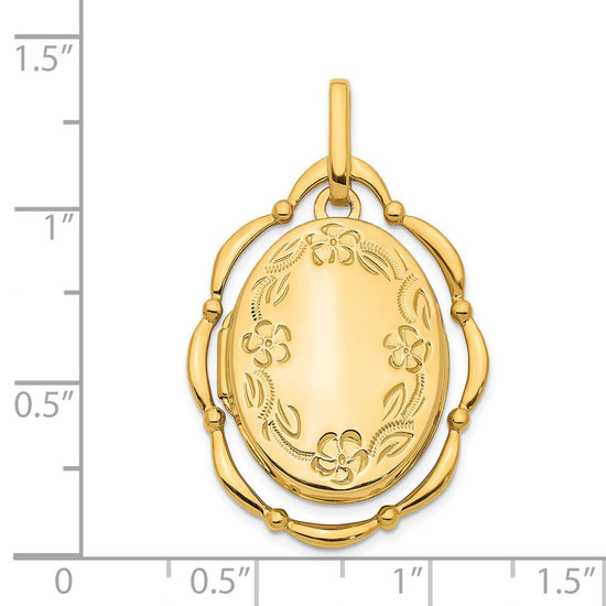14K Dancing Floral Border in Scalloped Frame 24mm Oval Locket