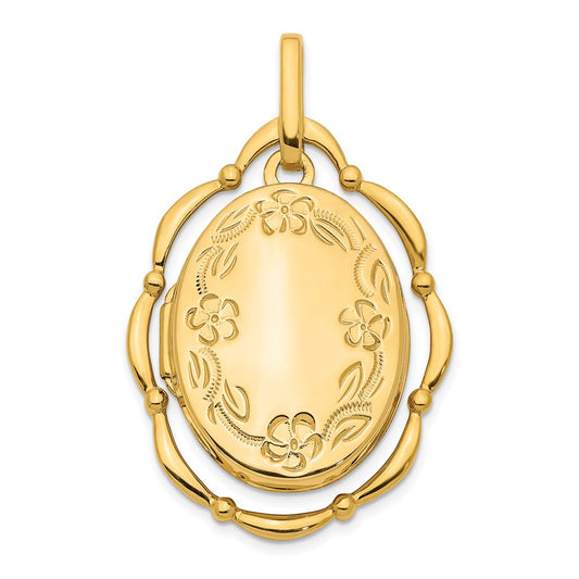14K Dancing Floral Border in Scalloped Frame 24mm Oval Locket