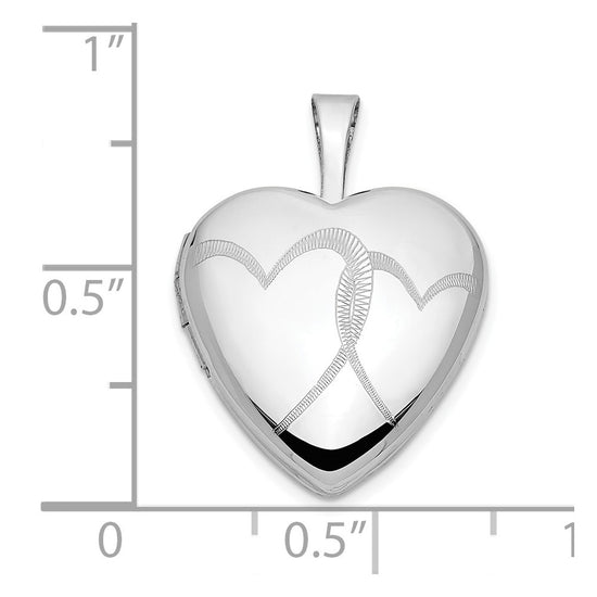 14k White Gold Two Interlocked Hearts 16mm Heart Locket