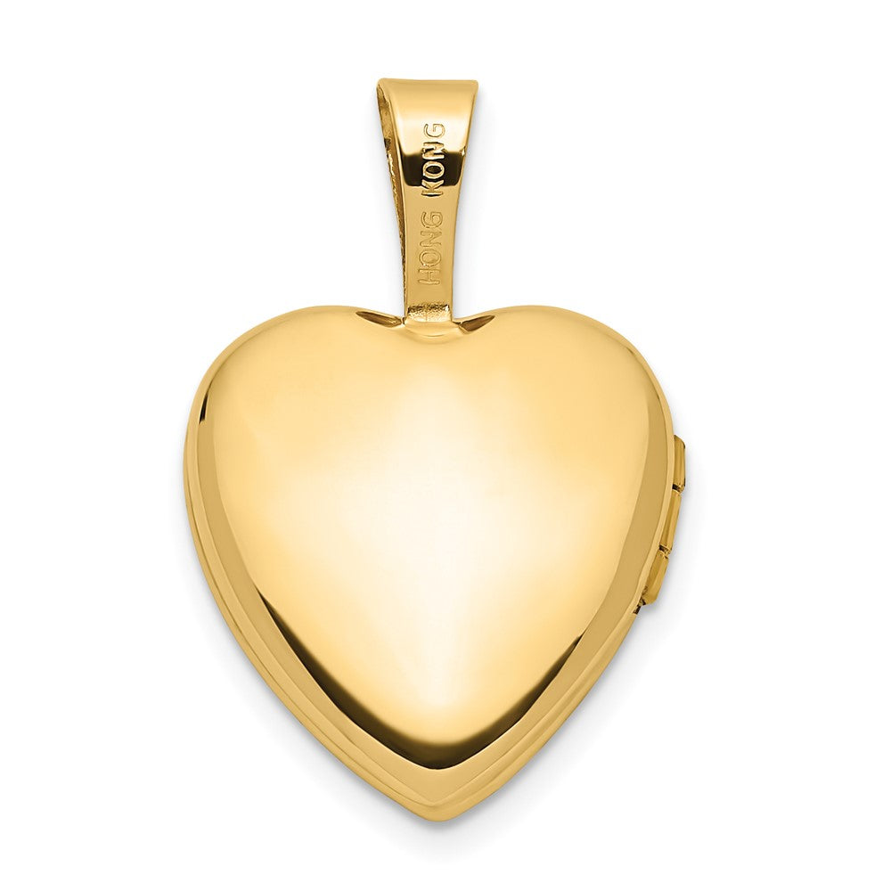 14k Satin with Pink and Green Enamel Rose 12mm Heart Locket