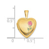 14k Satin with Pink and Green Enamel Rose 12mm Heart Locket