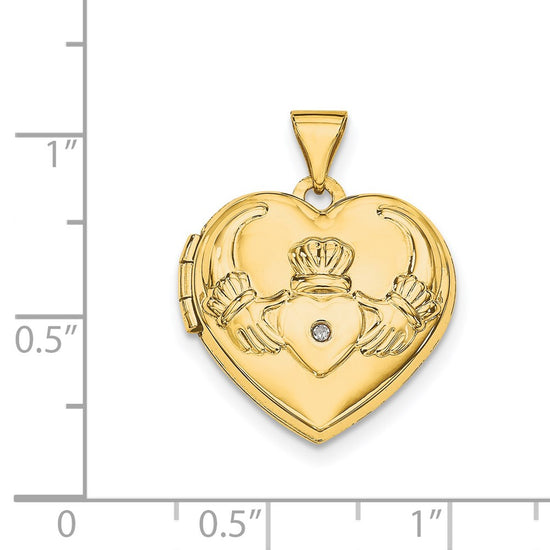 14k Diamond Claddagh with Poem on Reverse 18mm Heart Locket