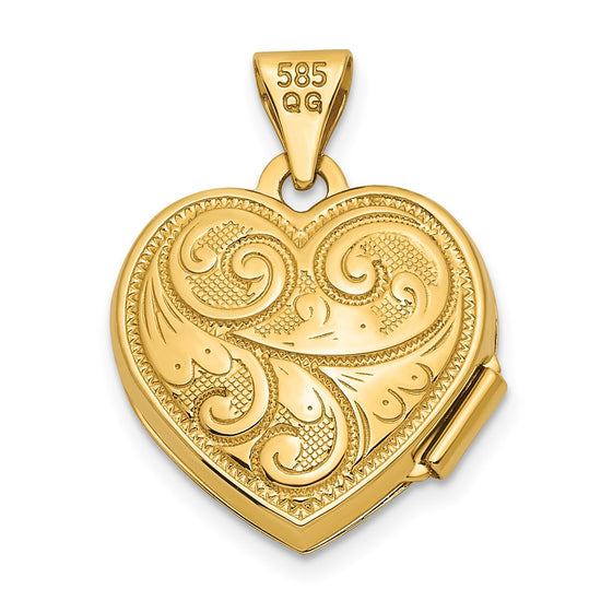 14k Reversible Swirl Design 15mm Heart Locket