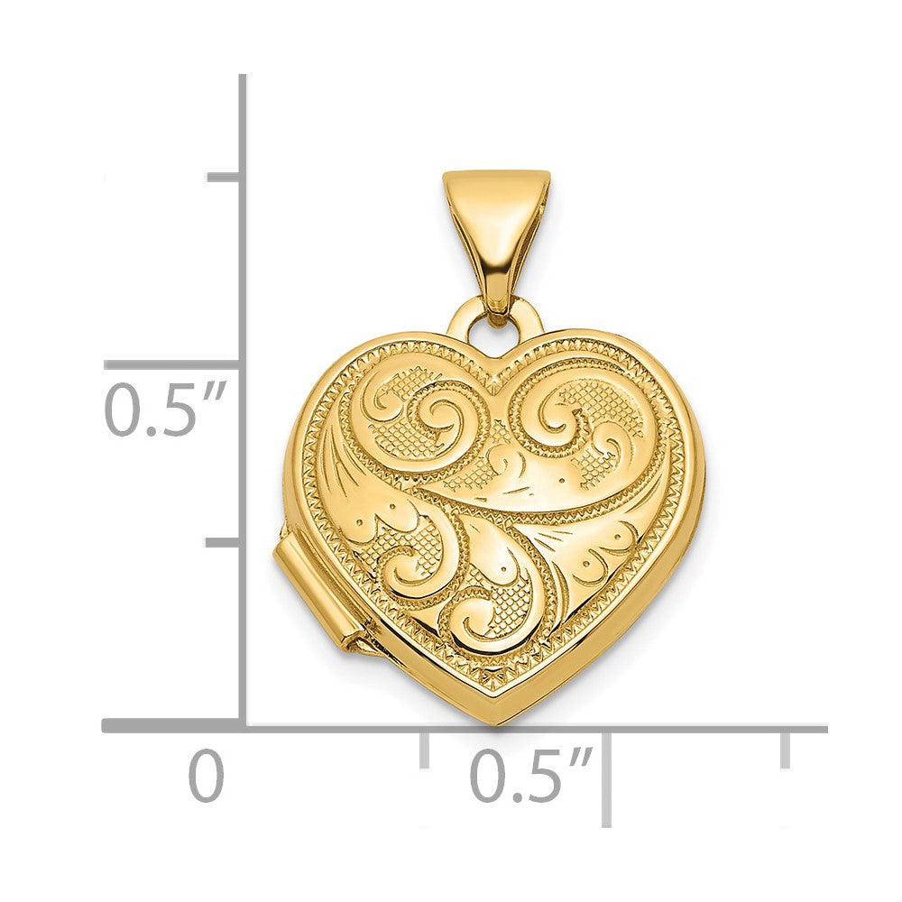14k Reversible Swirl Design 15mm Heart Locket