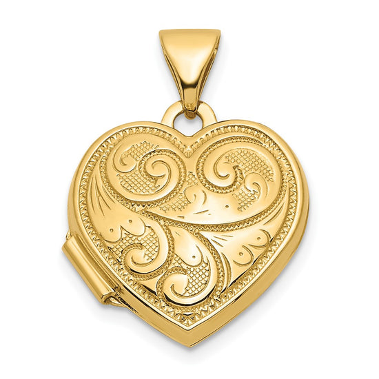 14k Reversible Swirl Design 15mm Heart Locket