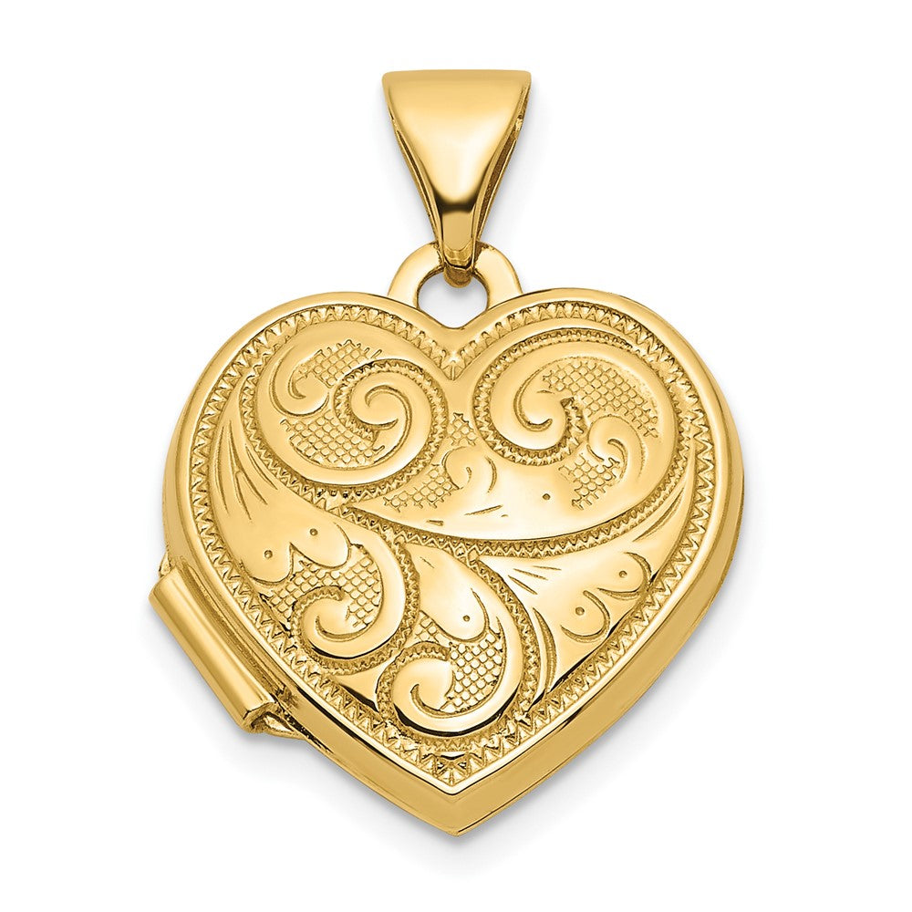 14k Reversible Swirl Design 15mm Heart Locket