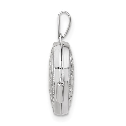 14k White Gold Reversible Swirl Design 15mm Heart Locket