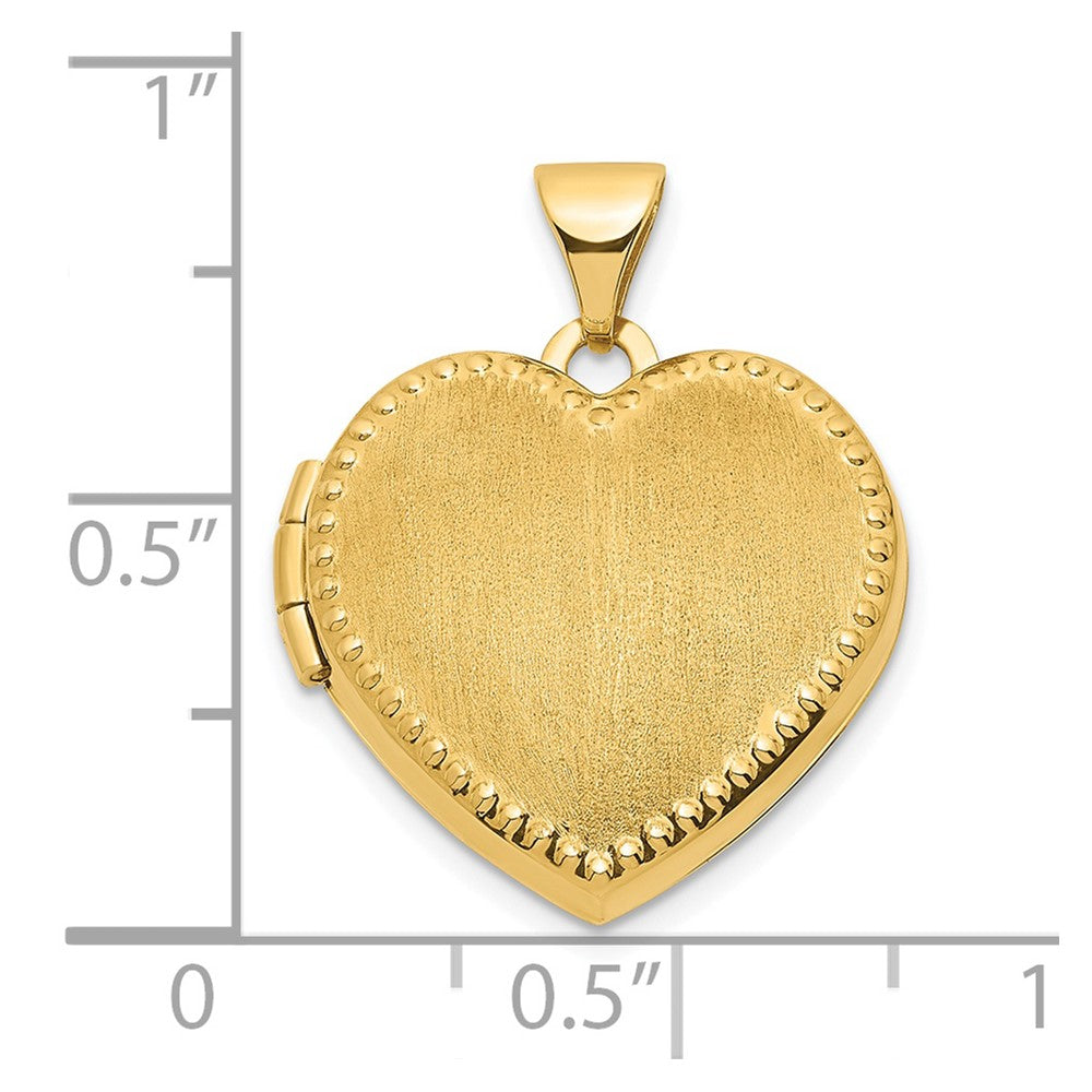 14k Brushed with Beaded Edge 18mm Heart Locket