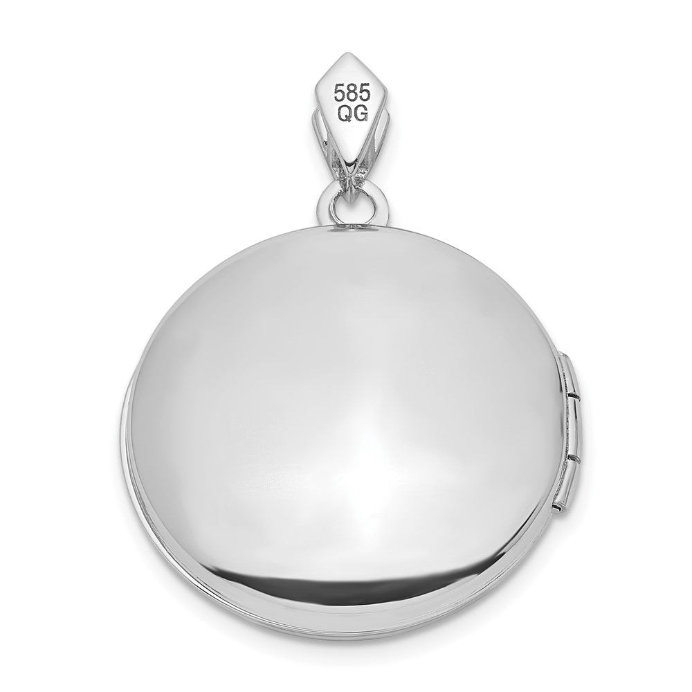 14k White Gold  .01ct Diamond Vintage Filigree with Blue Fabric Interior 20mm Round Locket