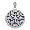 14k White Gold  .01ct Diamond Vintage Filigree with Blue Fabric Interior 20mm Round Locket