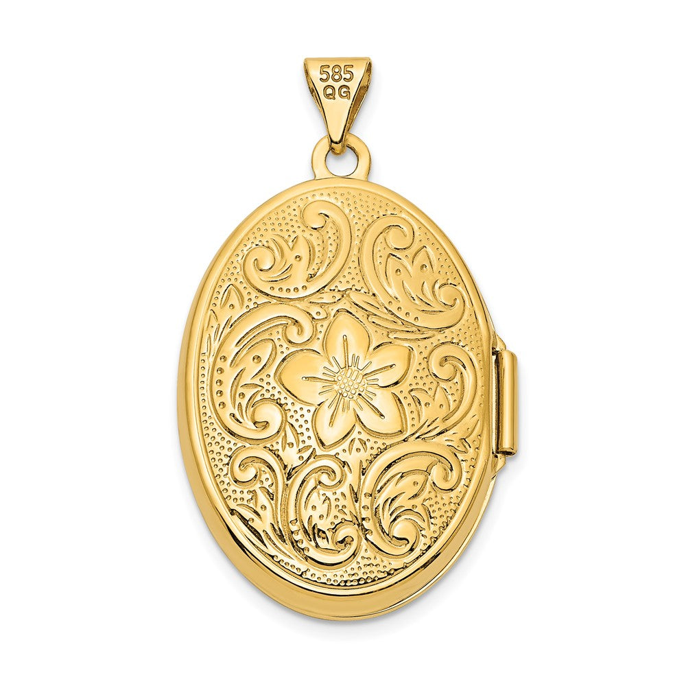14k Reversible Floral Swirl Design 26mm Oval Locket
