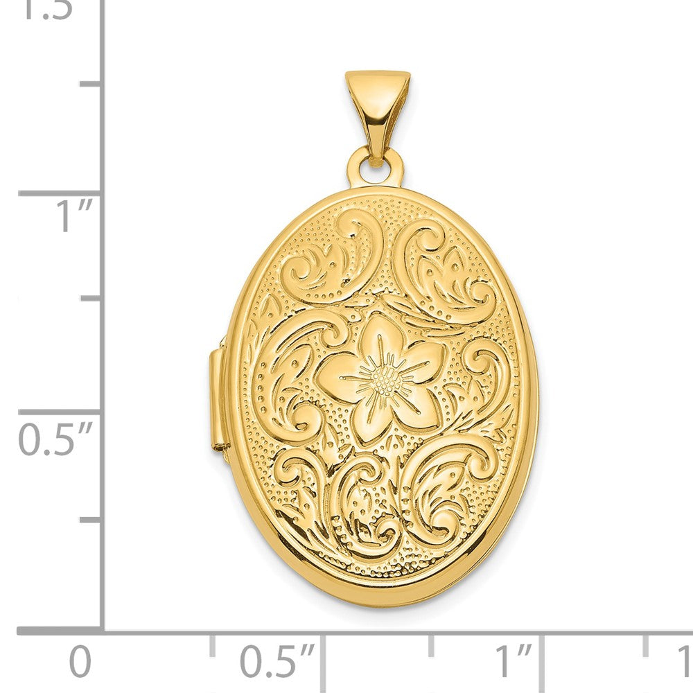 14k Reversible Floral Swirl Design 26mm Oval Locket