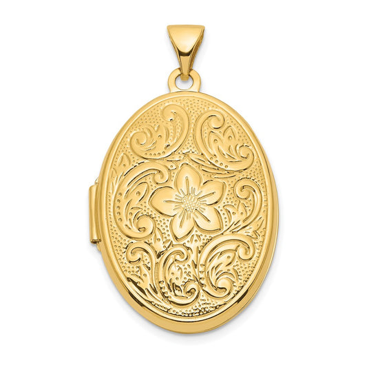 14k Reversible Floral Swirl Design 26mm Oval Locket